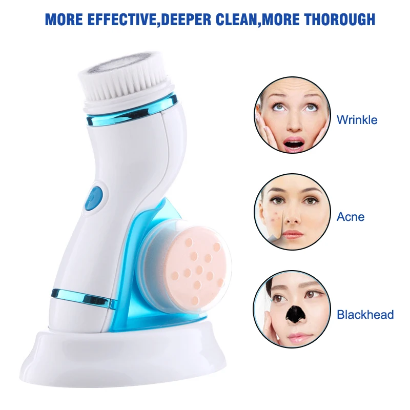 4in1 Spin Face Brush Electric Cleanser Facial Cleansing Brush Pore Cleaner Skin Deep Cleaning Wash Brush Massage Beauty Device