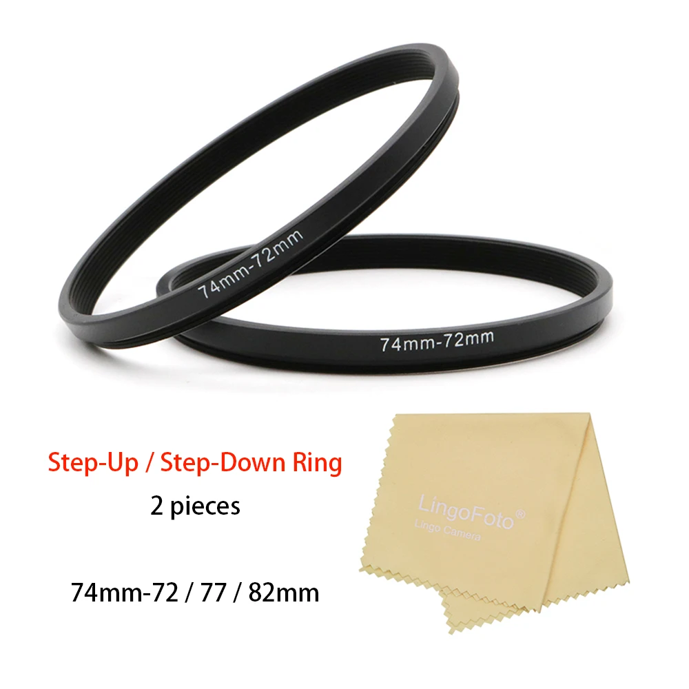 2-pieces Metal Step Up / Step Down Ring Filter Adapter Ring , 74-72 /77 /82 mm , with a cleaning cloth