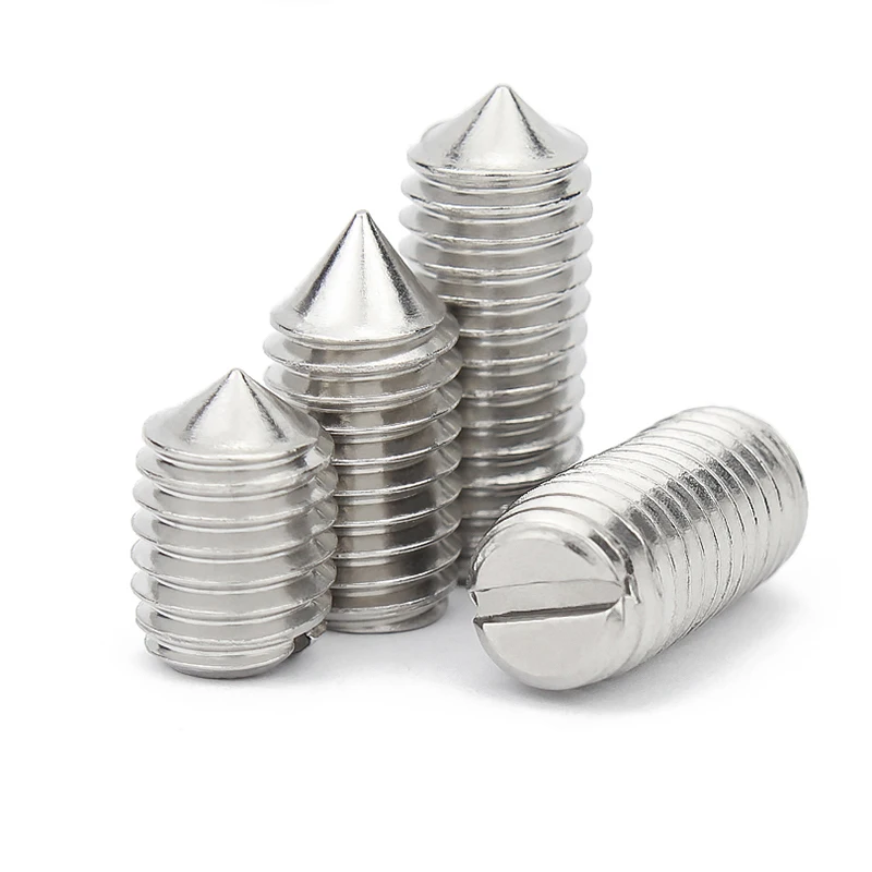 10pcs/lot  Stainless Steel Slotted Head Cone Point Grub Set Screw M1.6 M2 M2.5 M3 M4 M5 M6 M8 M10 Tapered End Headless Bolt