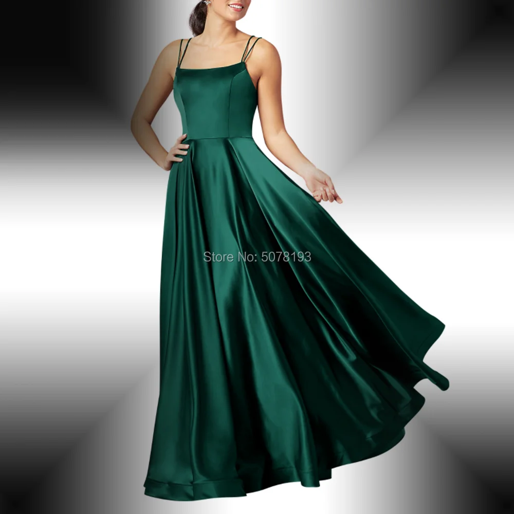

271 green fashion spaghetti straps natural A-line floor-length matte satin Evening dresses long Celebrity gowns free shipping