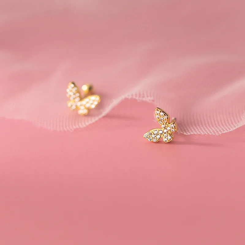 KAMIRA 925 Sterling Silver Romantic Simple Butterfly Zircon Spiral Bead Stud Earrings for Women Party Charm Lovely Sweet Jewelry image 3