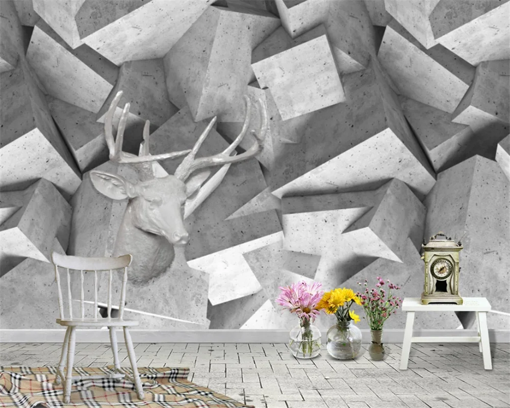 beibehang Customized 3d wallpaper mural modern minimalist brick wall cement wall deer head decoration background papel de parede