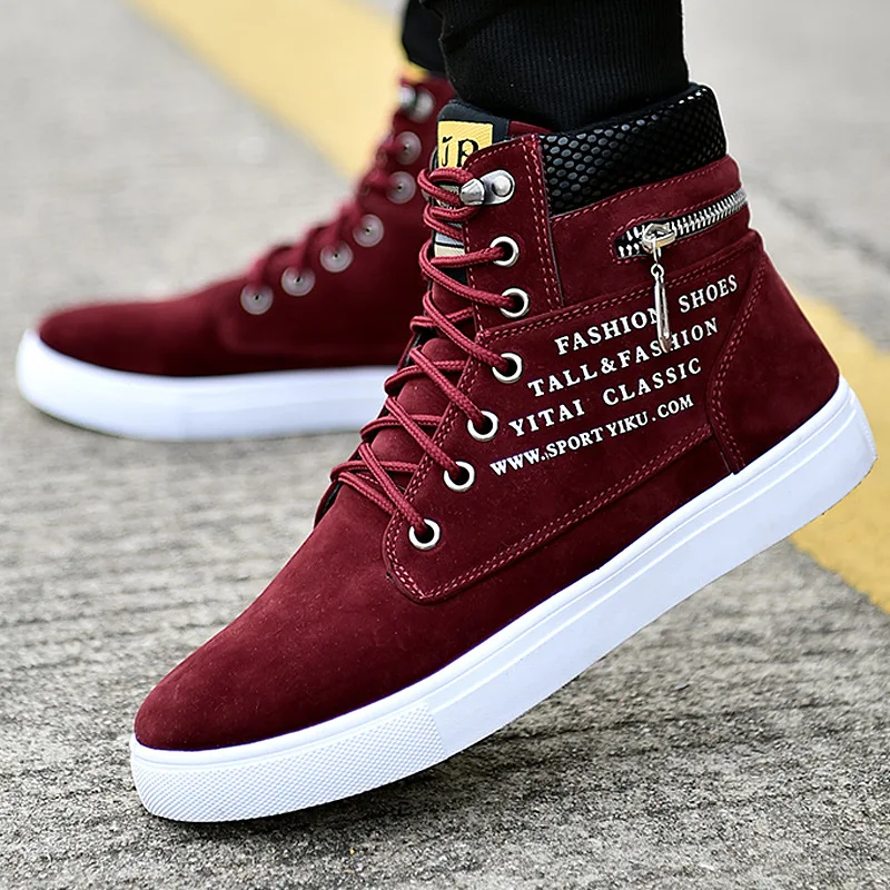 Spring Autumn High Top Men\'s Shoes Leather Men\'s Casual Sneaker Shoes Lace-up Wild Platform Sneakers Flat Vulcanized Shoes