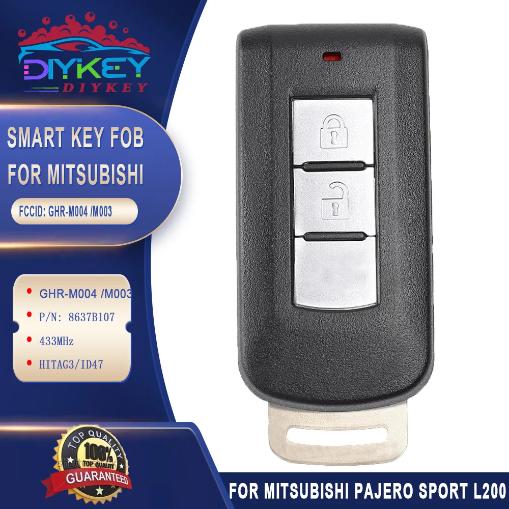 DIYKEY Keyless Smart Key Remote 2 Buttons 433MHz ID47 Chip For Mitsubishi L200 Montero Pajero Sport 2015-2020 GHR-M004 GHR-M003