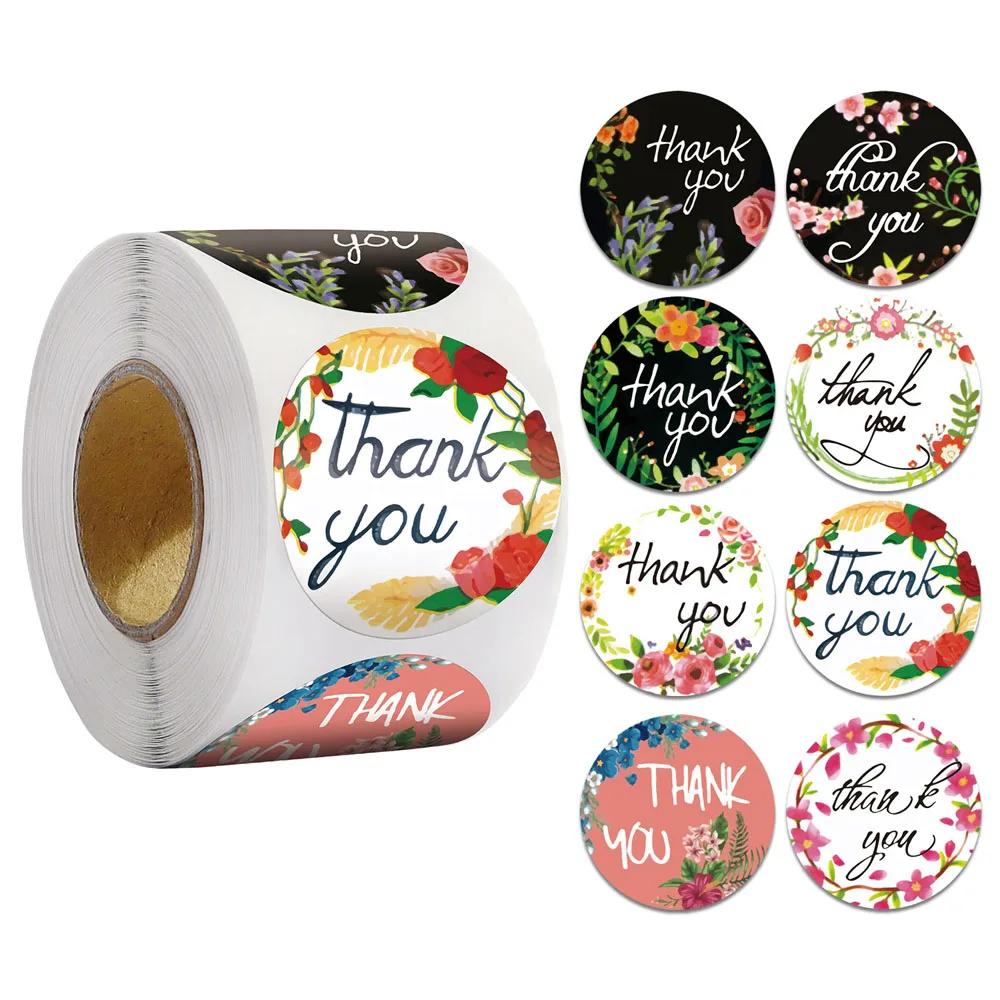 50-500pcs Thank You Label Sticker flower Adhesive Shipping Mail Labels Thank You for My Small Business Stickers Paper