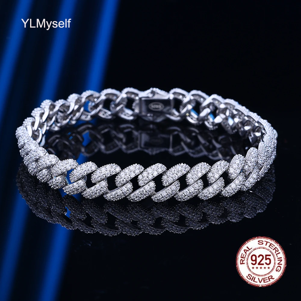 

Solid 925 Silver 8mm Wide Cuban Chain 16-30 CM Bracelet & 50-6 CM Necklace Shiny Zircon Hip Hop Rock Fine Jewelry For Men Women