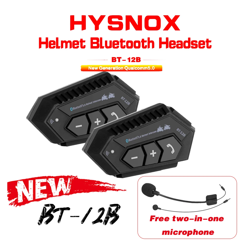 NEW Arrival BT-12B 2PCS Motorcycle Helmet Intercom Bluetooth5.0 Headset For 2 Riders IP67 Waterproof