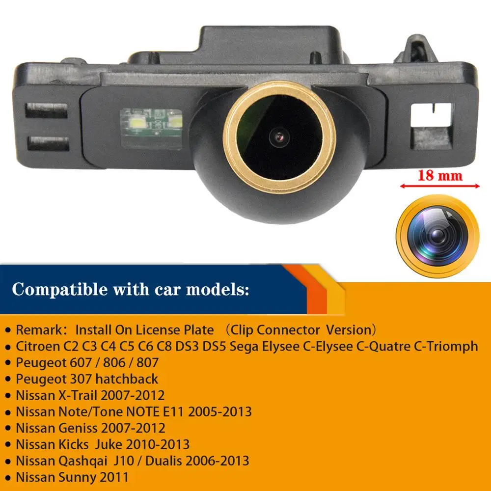 Car Rear View Reverse Backup Camera for Nissan Sunny Kicks Juke Qashqai X-Trail Geniss Dualis Navara MG3 Peugeot 307 607 806 807