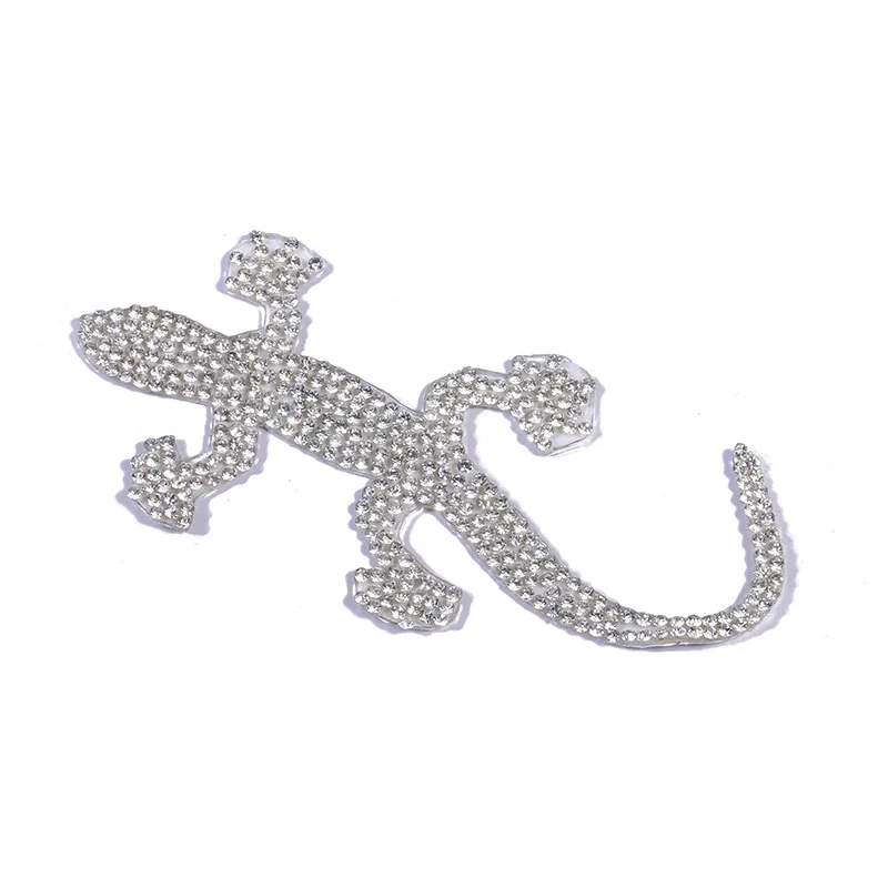 Silver Clear Rhinestone Gecko Dog Paw Snowflake Iron Patches for Clothing Crystal Appliques Iron-on Clothes Sticker Badge Craft