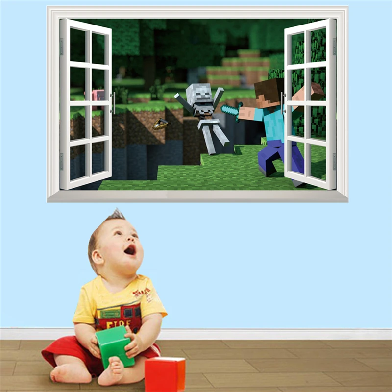 Vivid 3D Cartoon  Steve Games Wall Stickers    Gifts for children  Environmental PVC  wall stickers for kids