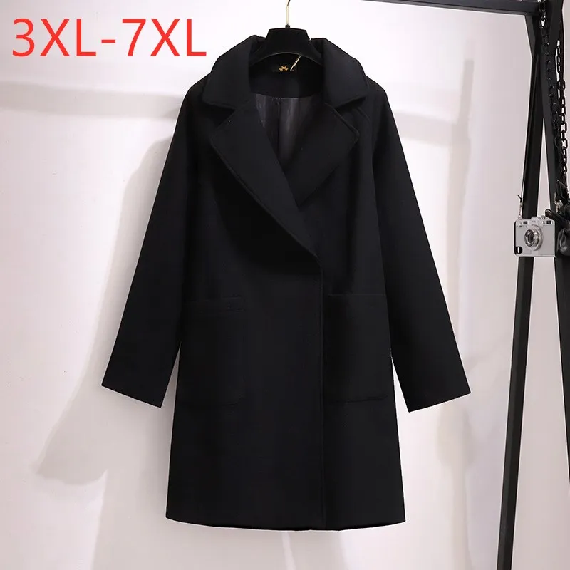 New 2021 Ladies Winter Plus Size Women Clothing Overcoat Large Long Sleeve Loose Black Button Woollen Coat 3XL 4XL 5XL 6XL 7XL