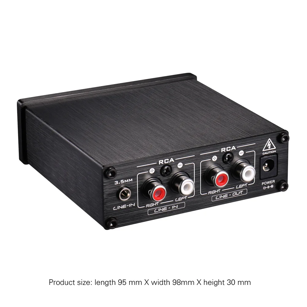 Pre-stage stereo signal amplifier, booster, headphone amplifier, with volume control, dual audio source input