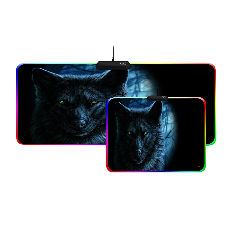 Mairuige Multicolor RGB Gaming Mouse Pad Cold Light LED Color Lock USB Dark Wolf Office Computer Desk Mat Natural Rubber