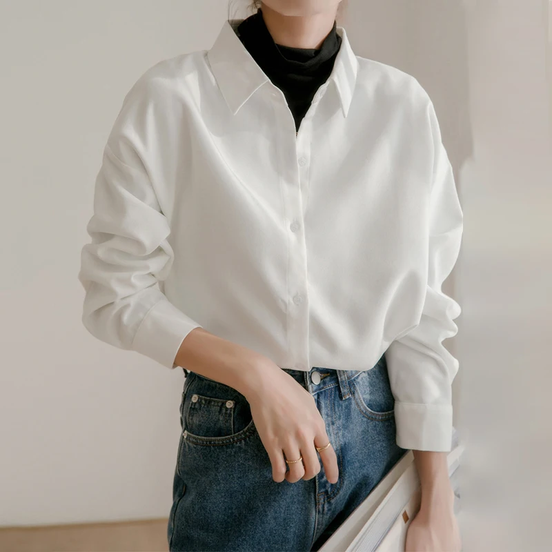 Spring Women Vintage Oversize Corduroy White Shirts Pockets Full Sleeve Turn-Down Collar Casual Blouse Office Lady Basic Tops T1