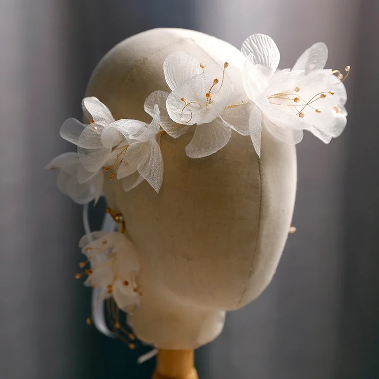 Beautiful Silk Yarn Flower dreamy Earrings Exterior Style headband Wedding hair accessories for bride image 4