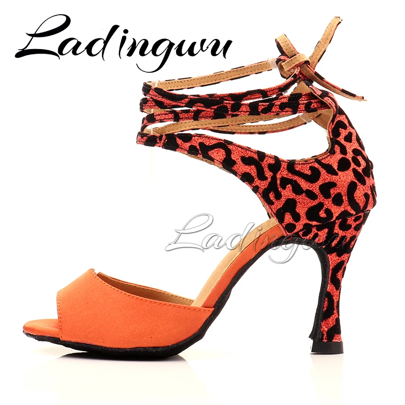 Ladingwu New Modern Leopard Suede Glitter Salsa Dance Shoes Woman Girls Simple Style Latin Dance Shoes Soft Bottom Ballroom Danc