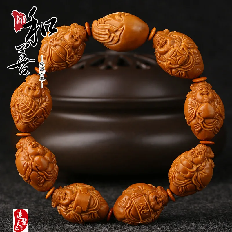 

Hand-carved 1.9 big seeds, emperors, eight wealth gods, olive core carving bracelets, olive which come from all directions make