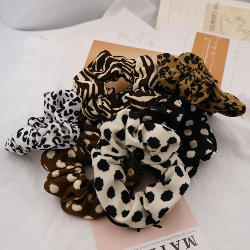 Leopard Print Polka Dot Scrunchies Autumn Winter Hair Ribbons Korean Ins Style Women Hair Ties Wholesale Hair Accessories