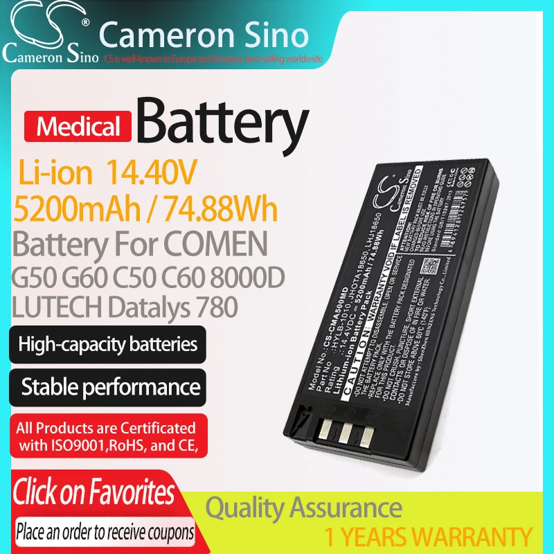 

CameronSino Battery for LUTECH Datalys 780 fits COMEN G50 G60 8000D HYLB-1010 Medical Replacement battery 5200mAh/74.88Wh 14.40V