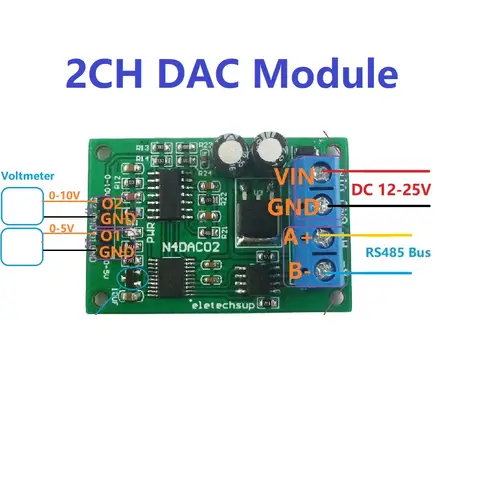 DC 12V 2CH DAC Module 0-5V 0-10V PWM to Voltage Analog Converter RS485 Modbus RTU Board