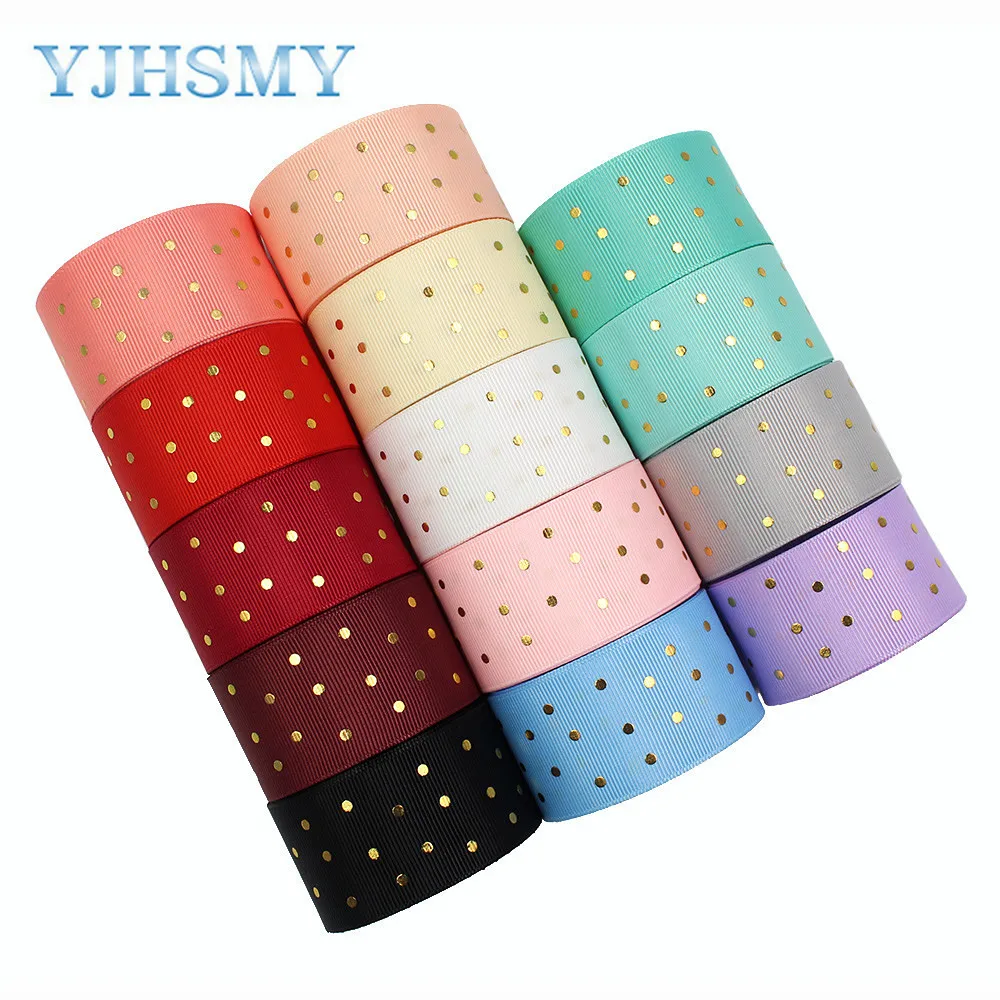 L-20609-523 1-1/2”Hot Gold Dots print Pattern Ribbon , 5 yards DIY handmade hair accessories Material , Bow Decoration