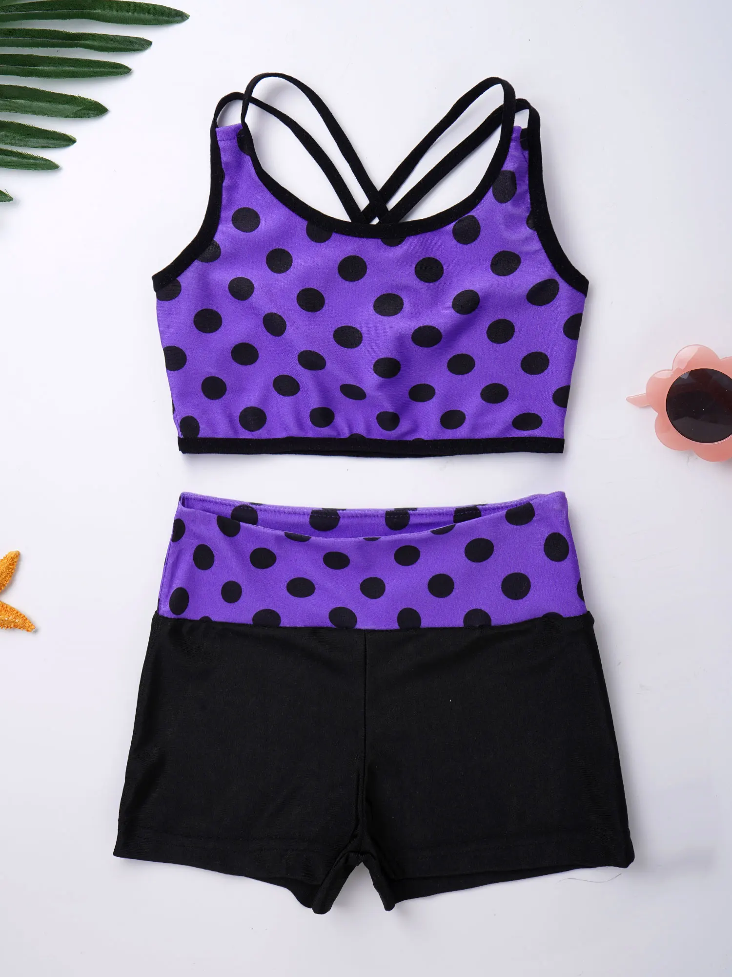 Tankini Anak-anak Tank Top Musim Panas dengan Bawahan Baju Renang Pink Polka Dot Bikini Atasan Celana Pendek 2 Potong Pakaian Renang Pakaian Pantai untuk Anak Perempuan