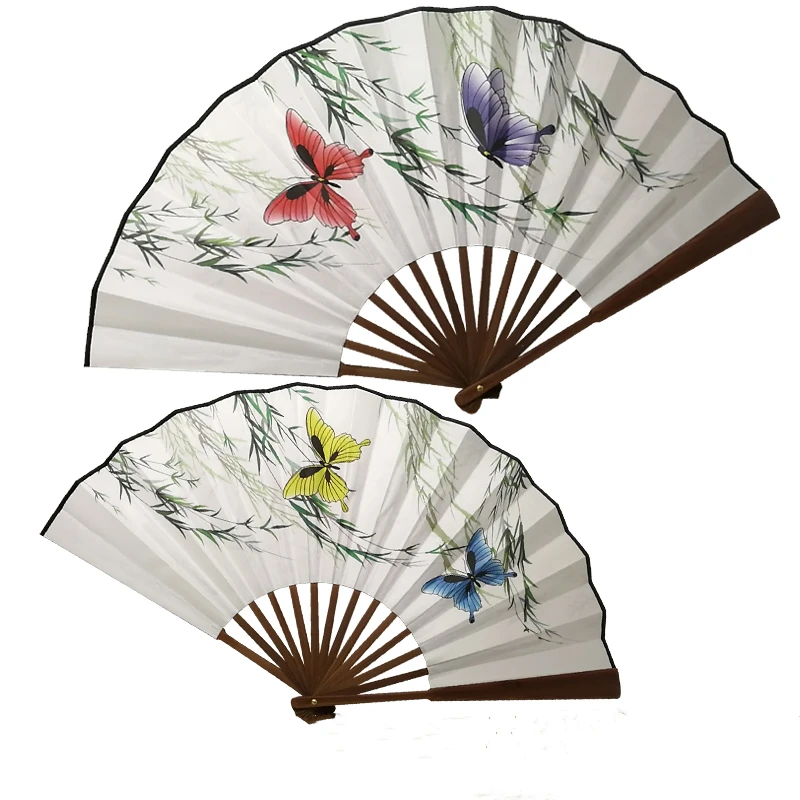 Different Pattern on both Side Large Silk Dancing Hand Fan Chinese Folding Decorative Fans Costume Prop High End Oil Bamboo Bone