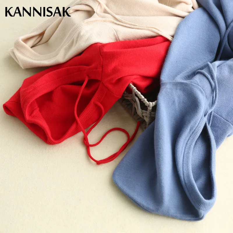 KANNISAK Spring Autumn Women Hoodies 2021 New Solid Sweatshirts Long Sleeve Hooded Hoodie Loose Lady Casual Knitted Pullovers