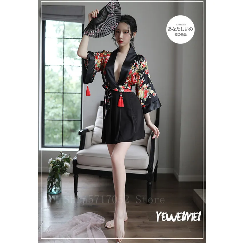 Sexy Kimono Dress Woman Japanese Style Woman Haori Sakura Kawaii Girls Pajamas Yukata Bathrobe Geisha Uniform Nightgown Party