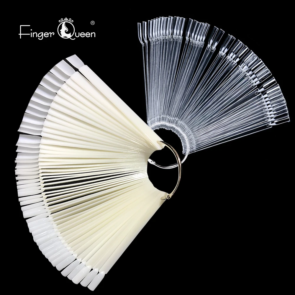 

Fake nails 50Pcs Fan-shaped Nail Display Sticks Polish Board Nail Polish Practice Art Tips with Metal Split Ring Color Card