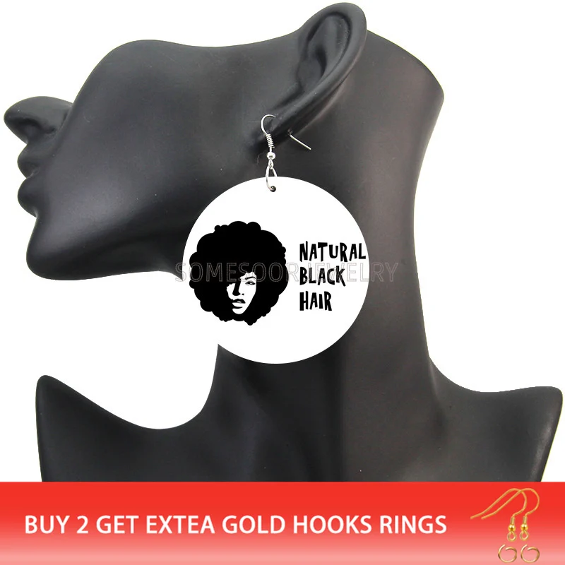 SOMESOOR Both Sides Printing Black Queen Sketch Artstic African Wooden Drop Earrings Afro Natural Hair Design For Women Gifts