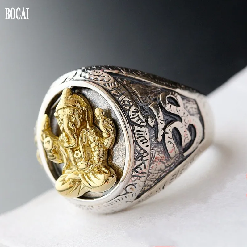 BOCAI  NEW  S925 Sterling Silver  Jinxiang Retro Thai Silver  Color God Nose Ring For Man