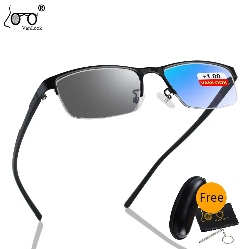 Vanlook Photochromic Reading Glasses Sunglasses Diopter Women Men Metal TR90 Frame Thin Optical Spectacle +0.75+4.50+5.50+6.00