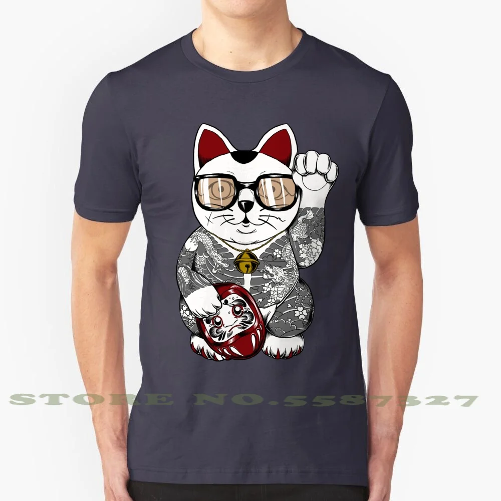 T-Shirt Yakuza Neko 100% pur coton, tatouage Mafia Maneki Neko Daruma asiatique japonais