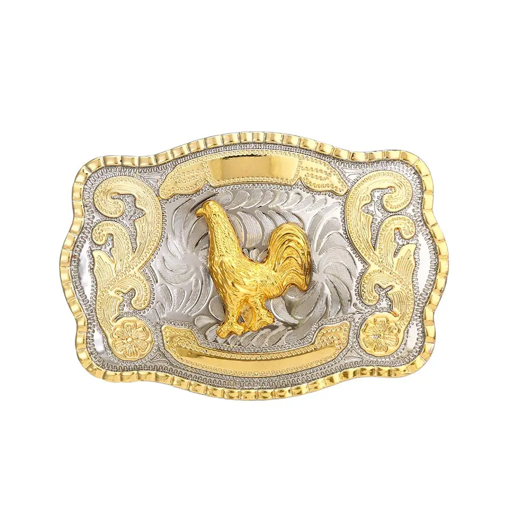 

Bigergold silver rectangle rooster buckle for man western cowboy buckle without belt custom alloy width 4cm