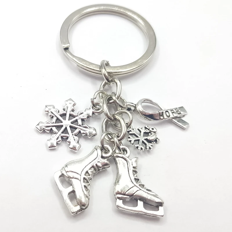 Keychain key chain jewelry antique charm ice blade charm pendant with blue bead key chain ice skates winter jewelry