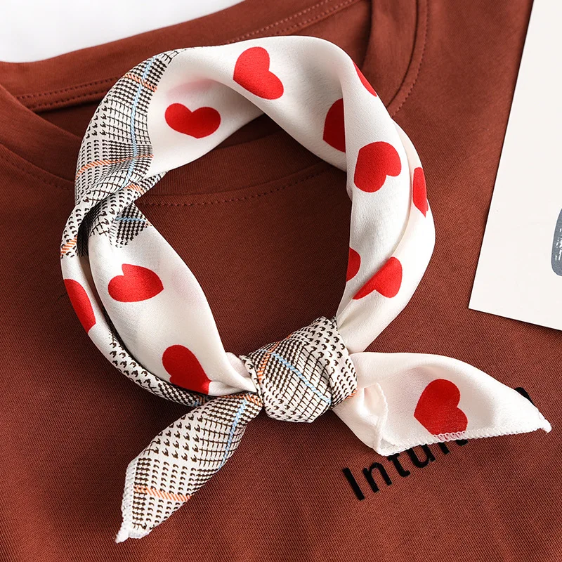 New Arrival 2024 Square Neck Scarf Women Silk Hair Brand Small Foulard Shawls And Wraps Lady Office Neckerchief Bandana Hijab