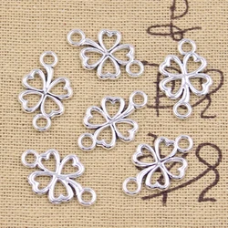 Trevo de Quatro Folhas Link Encantos, 20x12mm, Pingentes de Cor Prata Antigos, Jóias Tibetanas Artesanais DIY, Encantos da Sorte, 30Pcs