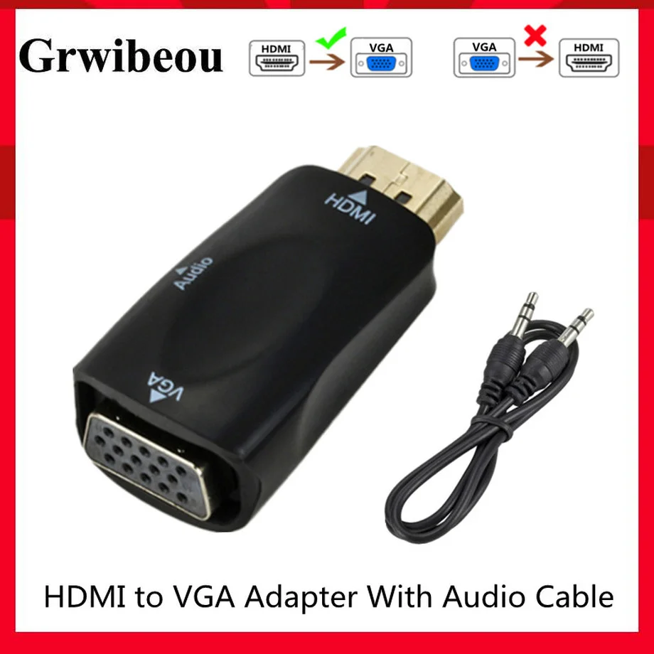 Grwibeou HD 1080P Adapter HDMI do VGA gorące cyfrowe kable męski na żeński konwerter Audio na PC Laptop TV, pudełko projektor do komputera