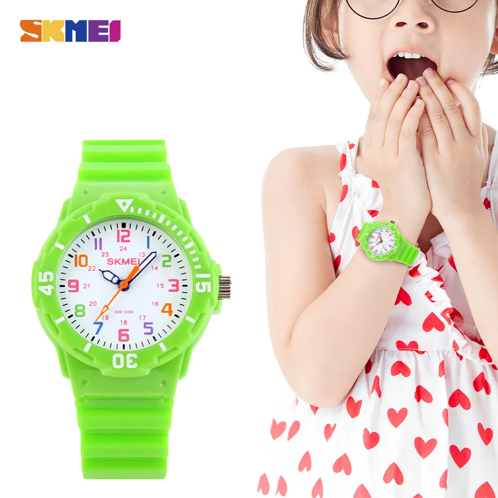 SKMEI-Reloj de pulsera de cuarzo para niños y niñas, cronógrafo sencillo con fecha y hora, resistente al agua hasta 50M