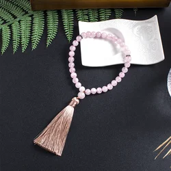 8mm Rose Quartz Islamic Muslim Tasbih 33 Bead Bracelet Men and Women Tassel Blessing Rosary Natural Semi-Precious Stone Jewelry