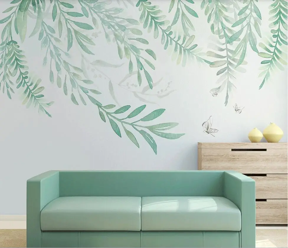 

XUE SU Large custom mural wallpaper Nordic hand-painted leaves sofa TV background wall covering