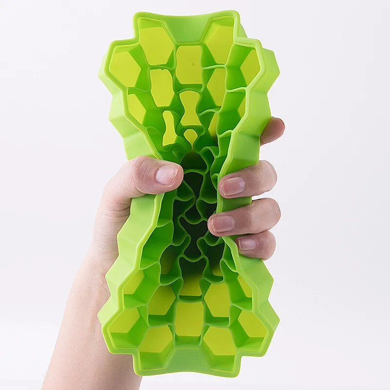 Zhang Ji Silicone Honeycomb Ice Cube Maker Trays Green Ice Cream Model with Lid Removable Easy Demoulding Cold Drink BPA Free