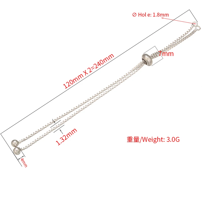 2Pcs 1.32x240mm Brass simple adjustable bracelet chain for handmade jewelry making diy bracelet chains accessories model:VL28