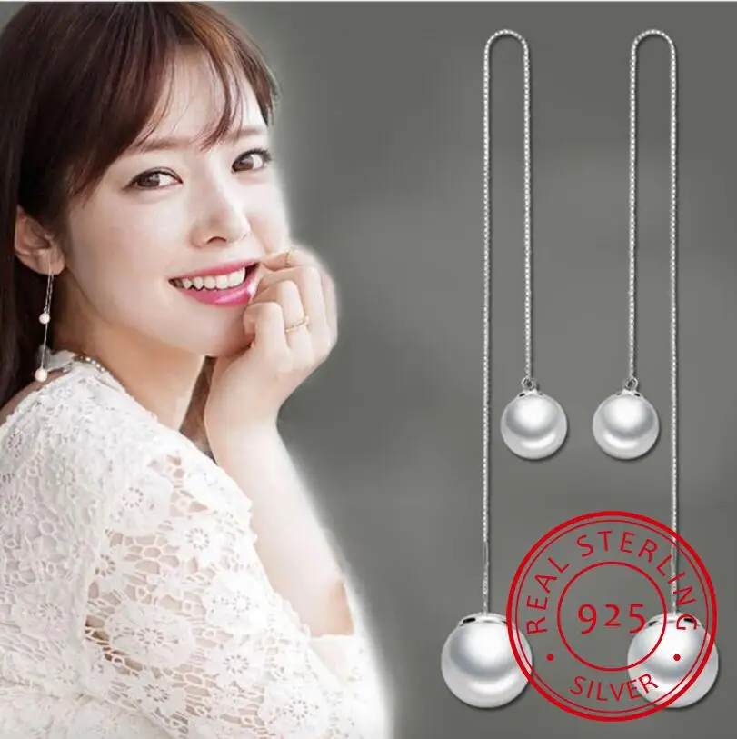 Mode 925-sterling-silber Simulierte Perle Kette Ohrring Ohr Linie Lange Ohrringe 12cm Für Frauen boucle d'oreille s-E87