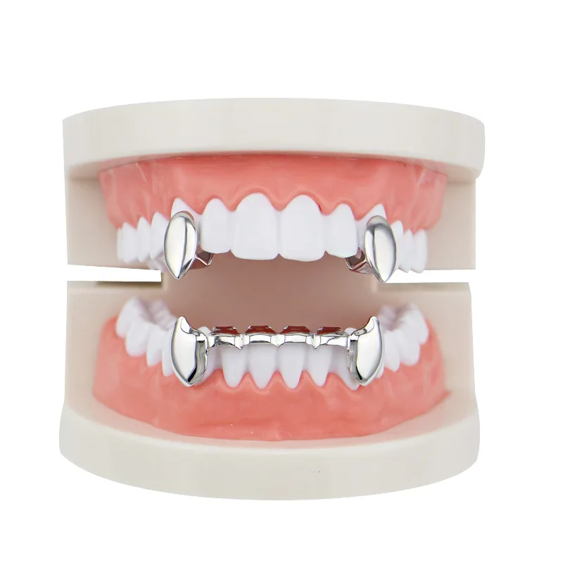 Teeth Grills Hip Hop Tooth Cap Top & Bottom Grillz Mouth Vampire Fang Body Jewelry Cosplay