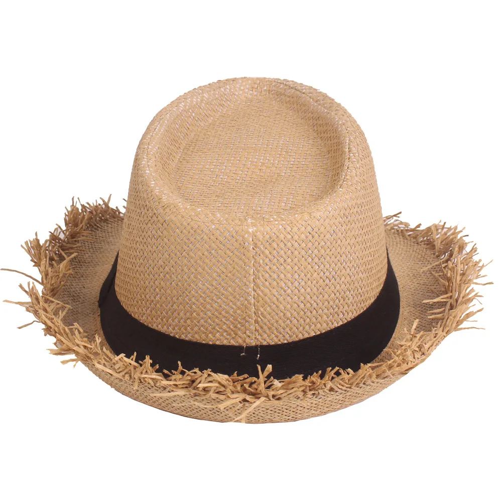 Sun hat men\'s summer anti jazz hat solid color breathable straw hat outdoor travel sunhat