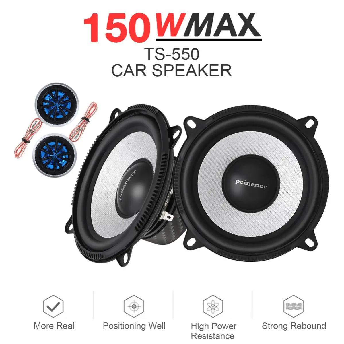 4pcs 5 Inch 13cm Car Component Speaker System 150W Vehicle Door Auto Audio Stereo Speakers Set HiFi with Tweeter Crossover