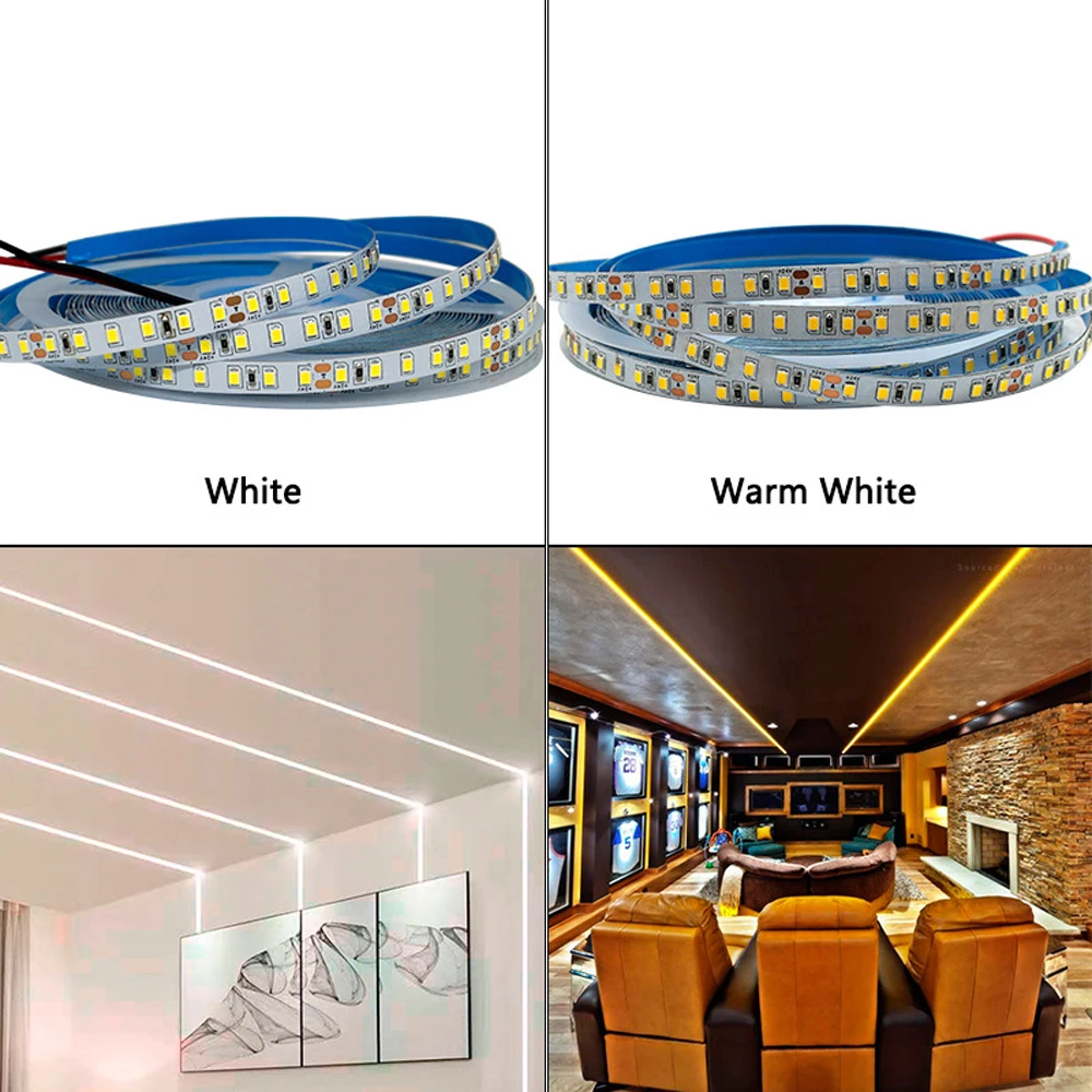 Imagem -05 - Flexível Led Light Strip para Decoração de Interiores Fita Lâmpada Quente Branco Vermelho Azul Verde dc 12v 24v 2835 100m por Lote