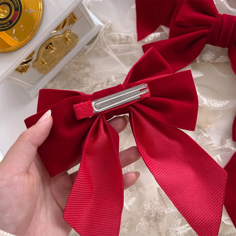 2022 New Fashion Red Series Velvet Big Bow Hairpin For Woman Girls Head Half-Tie Headdress Female Headwear Kid Hair Accessories